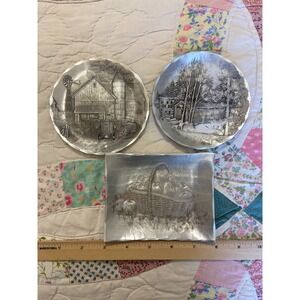 Wendell August Forge Aluminum Plate Set Farm Covered Bridge Apple Basket 3pc